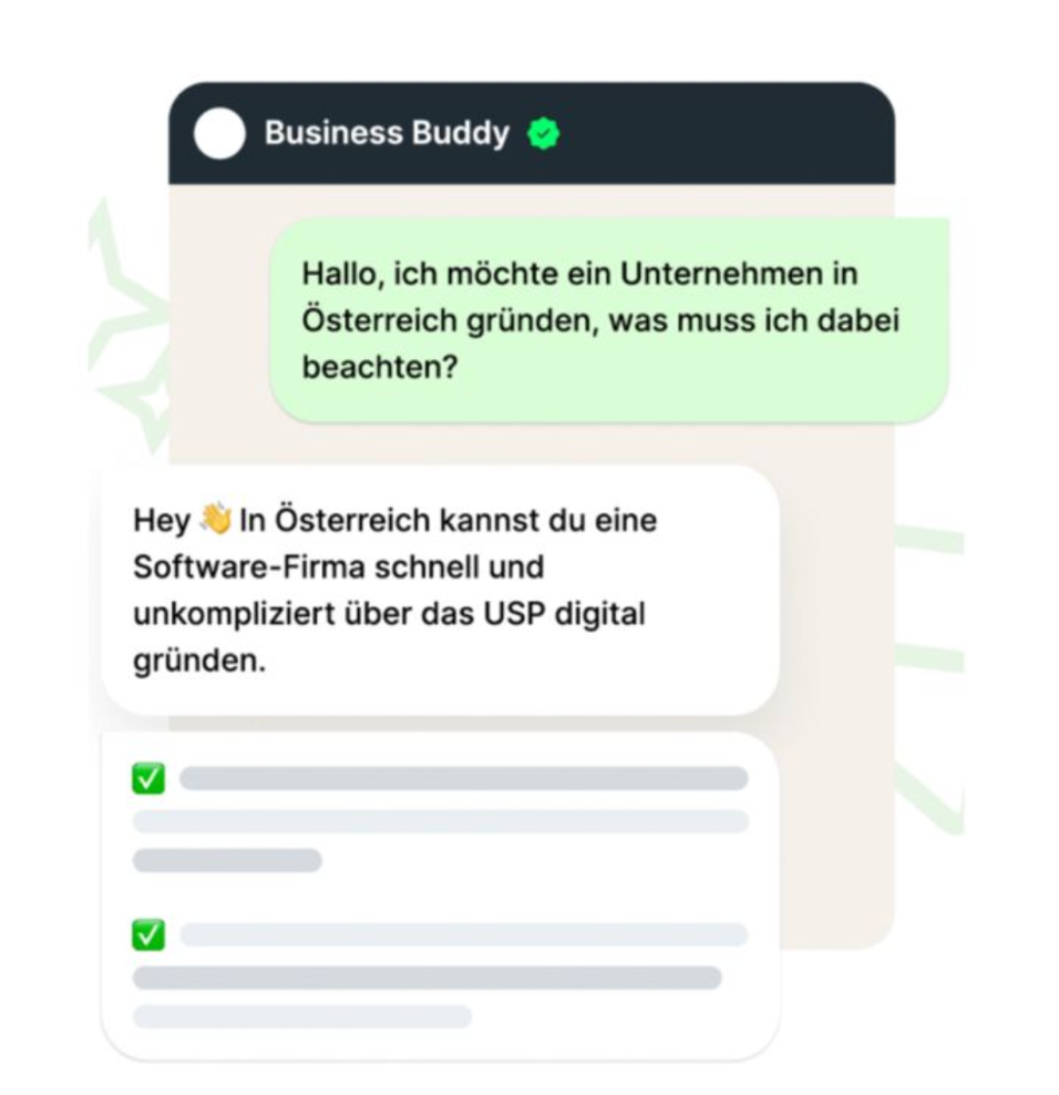 Gründerbuddy Chat - Beispiel-Konversation zu Unternehmensgründung in Österreich